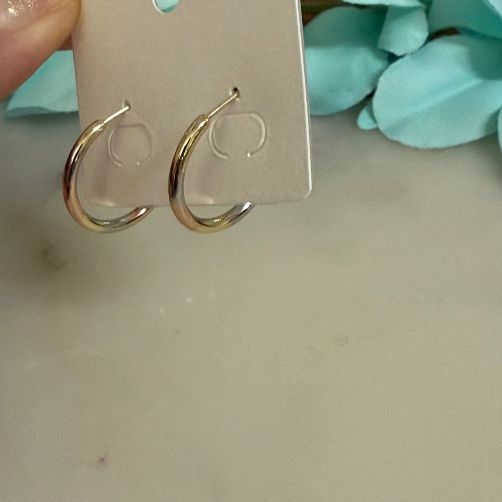 14K Gold Plated XP Tri-Tone Hoop Earrings Gold Rose Silver Tone Leverback